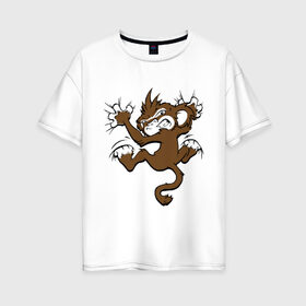 Женская футболка хлопок Oversize с принтом Мартышка в Петрозаводске, 100% хлопок | свободный крой, круглый ворот, спущенный рукав, длина до линии бедер
 | monkey | обезьяна