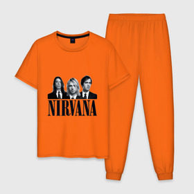 Мужская пижама хлопок с принтом Nirvana (2) в Петрозаводске, 100% хлопок | брюки и футболка прямого кроя, без карманов, на брюках мягкая резинка на поясе и по низу штанин
 | cobain | nirvana | rock | smells like teen spirit | кобейн | нирвана | рок