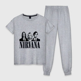 Женская пижама хлопок с принтом Nirvana (2) в Петрозаводске, 100% хлопок | брюки и футболка прямого кроя, без карманов, на брюках мягкая резинка на поясе и по низу штанин | cobain | nirvana | rock | smells like teen spirit | кобейн | нирвана | рок