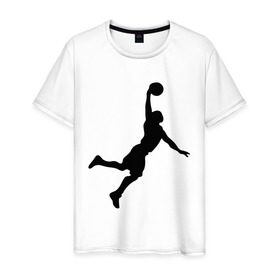 Мужская футболка хлопок с принтом basketball в Петрозаводске, 100% хлопок | прямой крой, круглый вырез горловины, длина до линии бедер, слегка спущенное плечо. | бросок