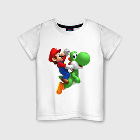 Детская футболка хлопок с принтом Mario в Петрозаводске, 100% хлопок | круглый вырез горловины, полуприлегающий силуэт, длина до линии бедер | mario | nintendo | videogames | аркада | видеоигры | нинтендо | приставки