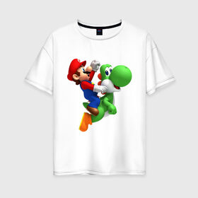 Женская футболка хлопок Oversize с принтом Mario в Петрозаводске, 100% хлопок | свободный крой, круглый ворот, спущенный рукав, длина до линии бедер
 | mario | nintendo | videogames | аркада | видеоигры | нинтендо | приставки