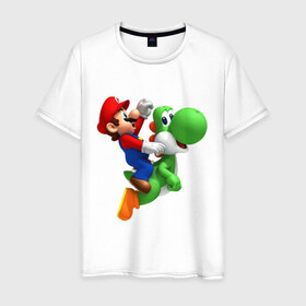 Мужская футболка хлопок с принтом Mario в Петрозаводске, 100% хлопок | прямой крой, круглый вырез горловины, длина до линии бедер, слегка спущенное плечо. | mario | nintendo | videogames | аркада | видеоигры | нинтендо | приставки