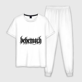 Мужская пижама хлопок с принтом Behemoth в Петрозаводске, 100% хлопок | брюки и футболка прямого кроя, без карманов, на брюках мягкая резинка на поясе и по низу штанин
 | Тематика изображения на принте: behemoth | metal | группы | логотипы | метал | польша | рок