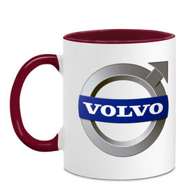 Кружка двухцветная с принтом Volvo в Петрозаводске, керамика | объем — 330 мл, диаметр — 80 мм. Цветная ручка и кайма сверху, в некоторых цветах — вся внутренняя часть | volvo | авто | бренд | вольво | логотип | машина