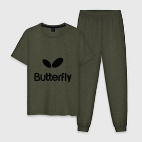 Мужская пижама хлопок с принтом Butterfly в Петрозаводске, 100% хлопок | брюки и футболка прямого кроя, без карманов, на брюках мягкая резинка на поясе и по низу штанин
 | buterfly | батерфляй | настольный теннис | ракетка | теннис | теннисный корт
