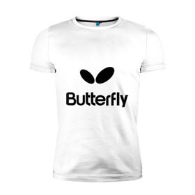 Мужская футболка премиум с принтом Butterfly в Петрозаводске, 92% хлопок, 8% лайкра | приталенный силуэт, круглый вырез ворота, длина до линии бедра, короткий рукав | buterfly | батерфляй | настольный теннис | ракетка | теннис | теннисный корт