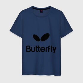 Мужская футболка хлопок с принтом Butterfly в Петрозаводске, 100% хлопок | прямой крой, круглый вырез горловины, длина до линии бедер, слегка спущенное плечо. | buterfly | батерфляй | настольный теннис | ракетка | теннис | теннисный корт