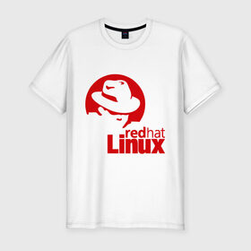 Мужская футболка премиум с принтом Linux - Redhart в Петрозаводске, 92% хлопок, 8% лайкра | приталенный силуэт, круглый вырез ворота, длина до линии бедра, короткий рукав | linux | redhart | админу | дистрибутив | красная шляпа | линукс