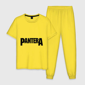 Мужская пижама хлопок с принтом Pantera в Петрозаводске, 100% хлопок | брюки и футболка прямого кроя, без карманов, на брюках мягкая резинка на поясе и по низу штанин
 | metal | глэм | грув | группы | логотип | метал | трэш | хэви