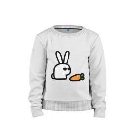 Детский свитшот хлопок с принтом Заяц и моркоФка в Петрозаводске, 100% хлопок | круглый вырез горловины, эластичные манжеты, пояс и воротник | Тематика изображения на принте: животные | зайка | зайчишка | зайчонок | заяц | кролик | морковка