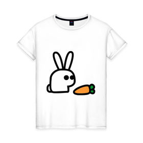 Женская футболка хлопок с принтом Заяц и моркоФка в Петрозаводске, 100% хлопок | прямой крой, круглый вырез горловины, длина до линии бедер, слегка спущенное плечо | животные | зайка | зайчишка | зайчонок | заяц | кролик | морковка