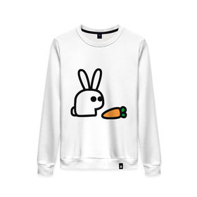 Женский свитшот хлопок с принтом Заяц и моркоФка в Петрозаводске, 100% хлопок | прямой крой, круглый вырез, на манжетах и по низу широкая трикотажная резинка  | животные | зайка | зайчишка | зайчонок | заяц | кролик | морковка