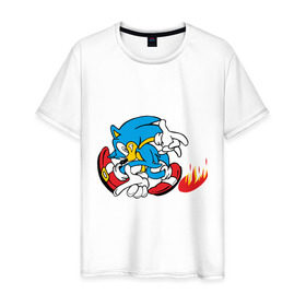 Мужская футболка хлопок с принтом sonic в Петрозаводске, 100% хлопок | прямой крой, круглый вырез горловины, длина до линии бедер, слегка спущенное плечо. | sega | sonic | видеоигры | еж | приставки