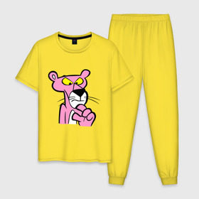 Мужская пижама хлопок с принтом Розовая пантера (3) в Петрозаводске, 100% хлопок | брюки и футболка прямого кроя, без карманов, на брюках мягкая резинка на поясе и по низу штанин
 | Тематика изображения на принте: pink panther | розовая пантера