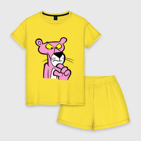 Женская пижама с шортиками хлопок с принтом Розовая пантера (3) в Петрозаводске, 100% хлопок | футболка прямого кроя, шорты свободные с широкой мягкой резинкой | pink panther | розовая пантера