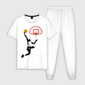 Мужская пижама хлопок с принтом Баскетбол в Петрозаводске, 100% хлопок | брюки и футболка прямого кроя, без карманов, на брюках мягкая резинка на поясе и по низу штанин
 | basket | basketball | баскетболист | баскетбольное кольцо | бросок