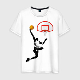 Мужская футболка хлопок с принтом Баскетбол в Петрозаводске, 100% хлопок | прямой крой, круглый вырез горловины, длина до линии бедер, слегка спущенное плечо. | basket | basketball | баскетболист | баскетбольное кольцо | бросок