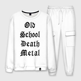 Мужской костюм хлопок с принтом Old school death metal в Петрозаводске, 100% хлопок | на свитшоте круглая горловина, мягкая резинка по низу. Брюки заужены к низу, на них два вида карманов: два “обычных” по бокам и два объемных, с клапанами, расположенные ниже линии бедра. Брюки с мягкой трикотажной резинкой на поясе и по низу штанин. В поясе для дополнительного комфорта — широкие завязки | old school | металлика