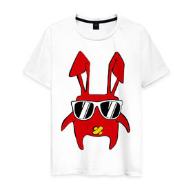 Мужская футболка хлопок с принтом disco bunny в Петрозаводске, 100% хлопок | прямой крой, круглый вырез горловины, длина до линии бедер, слегка спущенное плечо. | bunny | minimal | заяц | минимал | очки