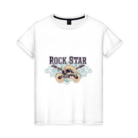 Женская футболка хлопок с принтом RockStar в Петрозаводске, 100% хлопок | прямой крой, круглый вырез горловины, длина до линии бедер, слегка спущенное плечо | 