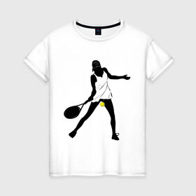 Женская футболка хлопок с принтом Теннисистка в Петрозаводске, 100% хлопок | прямой крой, круглый вырез горловины, длина до линии бедер, слегка спущенное плечо | tennis | ракетка | тенис | теннис | теннисистка | теннисный корт