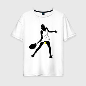 Женская футболка хлопок Oversize с принтом Теннисистка в Петрозаводске, 100% хлопок | свободный крой, круглый ворот, спущенный рукав, длина до линии бедер
 | tennis | ракетка | тенис | теннис | теннисистка | теннисный корт