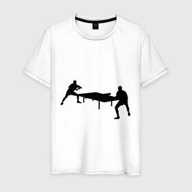 Мужская футболка хлопок с принтом Теннисисты в Петрозаводске, 100% хлопок | прямой крой, круглый вырез горловины, длина до линии бедер, слегка спущенное плечо. | Тематика изображения на принте: tennis