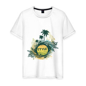 Мужская футболка хлопок с принтом Palms Style в Петрозаводске, 100% хлопок | прямой крой, круглый вырез горловины, длина до линии бедер, слегка спущенное плечо. | palms style | клубные | пальмы