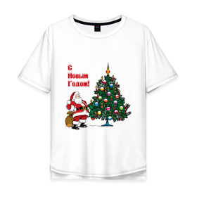Мужская футболка хлопок Oversize с принтом Ded Moroz в Петрозаводске, 100% хлопок | свободный крой, круглый ворот, “спинка” длиннее передней части | 2012 | new year | дед | дед мороз | елка | елочка | нг | новый 2012 | новый год | подарки | санта | санта клаус
