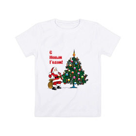 Детская футболка хлопок с принтом Ded Moroz в Петрозаводске, 100% хлопок | круглый вырез горловины, полуприлегающий силуэт, длина до линии бедер | 2012 | new year | дед | дед мороз | елка | елочка | нг | новый 2012 | новый год | подарки | санта | санта клаус