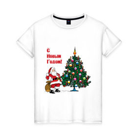 Женская футболка хлопок с принтом Ded Moroz в Петрозаводске, 100% хлопок | прямой крой, круглый вырез горловины, длина до линии бедер, слегка спущенное плечо | 2012 | new year | дед | дед мороз | елка | елочка | нг | новый 2012 | новый год | подарки | санта | санта клаус