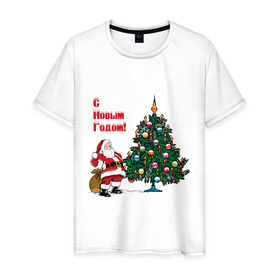 Мужская футболка хлопок с принтом Ded Moroz в Петрозаводске, 100% хлопок | прямой крой, круглый вырез горловины, длина до линии бедер, слегка спущенное плечо. | 2012 | new year | дед | дед мороз | елка | елочка | нг | новый 2012 | новый год | подарки | санта | санта клаус