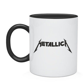 Кружка двухцветная с принтом Metallica в Петрозаводске, керамика | объем — 330 мл, диаметр — 80 мм. Цветная ручка и кайма сверху, в некоторых цветах — вся внутренняя часть | металлика