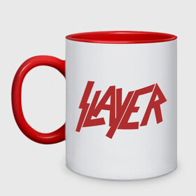 Кружка двухцветная с принтом Slayer в Петрозаводске, керамика | объем — 330 мл, диаметр — 80 мм. Цветная ручка и кайма сверху, в некоторых цветах — вся внутренняя часть | metal | rock | slayer | метал | металл | рок | рок группа | рок группы