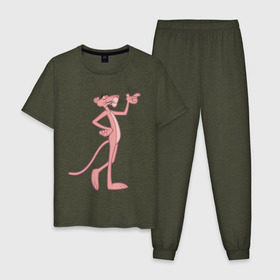 Мужская пижама хлопок с принтом PinkPanther в Петрозаводске, 100% хлопок | брюки и футболка прямого кроя, без карманов, на брюках мягкая резинка на поясе и по низу штанин
 | Тематика изображения на принте: pink panther | розовая пантера