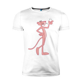 Мужская футболка премиум с принтом PinkPanther в Петрозаводске, 92% хлопок, 8% лайкра | приталенный силуэт, круглый вырез ворота, длина до линии бедра, короткий рукав | Тематика изображения на принте: pink panther | розовая пантера
