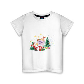 Детская футболка хлопок с принтом Merry Christmas в Петрозаводске, 100% хлопок | круглый вырез горловины, полуприлегающий силуэт, длина до линии бедер | 2012 | new year | дед мороз | елка | елочка | нг | новогодний | новый 2012 | новый год | олень | подарки | санта | санта клаус | снеговик