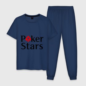 Мужская пижама хлопок с принтом Poker Stars в Петрозаводске, 100% хлопок | брюки и футболка прямого кроя, без карманов, на брюках мягкая резинка на поясе и по низу штанин
 | Тематика изображения на принте: pokerstars
