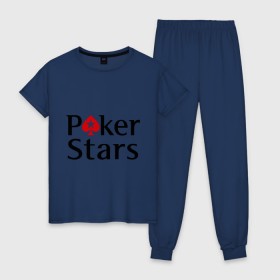 Женская пижама хлопок с принтом Poker Stars в Петрозаводске, 100% хлопок | брюки и футболка прямого кроя, без карманов, на брюках мягкая резинка на поясе и по низу штанин | pokerstars