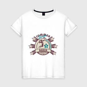 Женская футболка хлопок с принтом Пляжный волейбол в Петрозаводске, 100% хлопок | прямой крой, круглый вырез горловины, длина до линии бедер, слегка спущенное плечо | волейбол