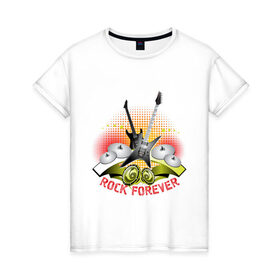 Женская футболка хлопок с принтом Rock Forever в Петрозаводске, 100% хлопок | прямой крой, круглый вырез горловины, длина до линии бедер, слегка спущенное плечо | гитара | эквалайзер