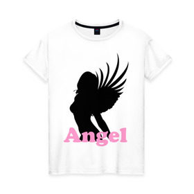 Женская футболка хлопок с принтом Девушка ангел в Петрозаводске, 100% хлопок | прямой крой, круглый вырез горловины, длина до линии бедер, слегка спущенное плечо | angel | wings | крылья