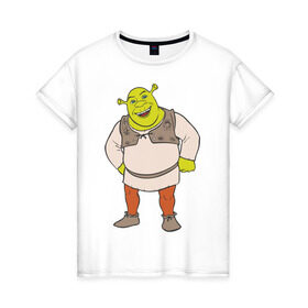 Женская футболка хлопок с принтом Shrek (2) в Петрозаводске, 100% хлопок | прямой крой, круглый вырез горловины, длина до линии бедер, слегка спущенное плечо | shrek | шрек