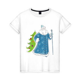 Женская футболка хлопок с принтом Мороз и елочка в Петрозаводске, 100% хлопок | прямой крой, круглый вырез горловины, длина до линии бедер, слегка спущенное плечо | дед | дед  отморозок | дед мороз | елочка | ель | нг | новый год | отморозок