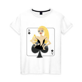 Женская футболка хлопок с принтом Пики в Петрозаводске, 100% хлопок | прямой крой, круглый вырез горловины, длина до линии бедер, слегка спущенное плечо | poker | азартные игры | карты | колода | масть | пика | пики | пиковый туз | покер | туз