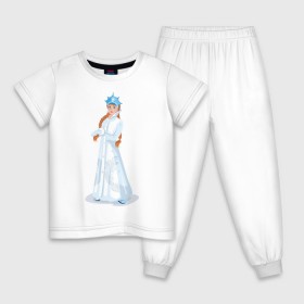Детская пижама хлопок с принтом Снегурочка с кокардой в Петрозаводске, 100% хлопок |  брюки и футболка прямого кроя, без карманов, на брюках мягкая резинка на поясе и по низу штанин
 | Тематика изображения на принте: нг | новый год | снегурка | снегурочка