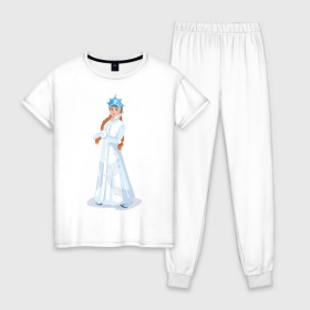 Женская пижама хлопок с принтом Снегурочка с кокардой в Петрозаводске, 100% хлопок | брюки и футболка прямого кроя, без карманов, на брюках мягкая резинка на поясе и по низу штанин | нг | новый год | снегурка | снегурочка