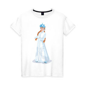 Женская футболка хлопок с принтом Снегурочка с кокардой в Петрозаводске, 100% хлопок | прямой крой, круглый вырез горловины, длина до линии бедер, слегка спущенное плечо | Тематика изображения на принте: нг | новый год | снегурка | снегурочка