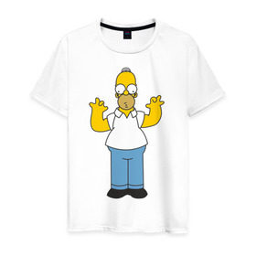 Мужская футболка хлопок с принтом Homer Simpson в Петрозаводске, 100% хлопок | прямой крой, круглый вырез горловины, длина до линии бедер, слегка спущенное плечо. | 